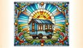 Stained Glass Window with Tiny Home on Wheels