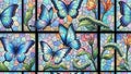 Vibrant Stained Glass Butterfly and Caterpillar Pattern Royalty Free Stock Photo