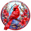 Vibrant Stained Glass Illustration of a Northern Red Cardinal Bird in a Mosaic Window Royalty Free Stock Photo