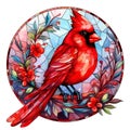 Vibrant Stained Glass Illustration of a Northern Red Cardinal Bird in a Mosaic Window Royalty Free Stock Photo