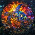 Vibrant Stained Glass Turtle. Colorful Stained Glass Sea Turtle