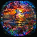 Vibrant Stained Glass Turtle. Colorful Stained Glass Sea Turtle