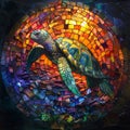 Vibrant Stained Glass Turtle. Colorful Stained Glass Sea Turtle