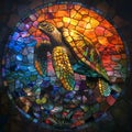 Vibrant Stained Glass Turtle. Colorful Stained Glass Sea Turtle