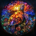 Vibrant Stained Glass Turtle. Colorful Stained Glass Sea Turtle