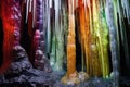 vibrant stalactite formations in a dark cave