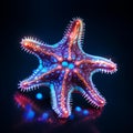 Vibrant starfish illuminated with neon lights, AI-generated. Royalty Free Stock Photo