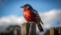 Vibrant starling perching on branch, nature beauty in focus generative AI