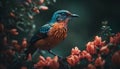Vibrant starling perching on branch, surrounded by natural beauty generated by AI