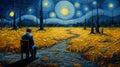 Vibrant Starry Night: Emotive Oil Painting In Whistlerian Style