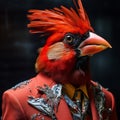 Vibrant Steelpunk Portraiture: Cardinal Bird In Surreal Fashion