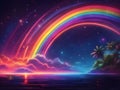 Vibrant Stellar Spectrum: Captivating Rainbow Neon Star in a Cosmic Ballet