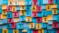 Vibrant sticky notes featuring a range of human icons symbolize unity and collaboration by promoting inclusion and diversity in Royalty Free Stock Photo