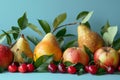 Vibrant still life of pears, apples, and cherries Royalty Free Stock Photo