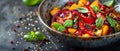 Vibrant Stir-fried Veggies in a Wok with Fresh Herbs. Concept Vegetarian Cuisine, Stir-fry Recipes, Royalty Free Stock Photo
