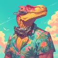 Exotic Animal Fashion: Dinosaur in a Floral Shirt