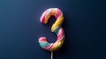 A vibrant straw twisted into the shape of a number three stands out against a dark background Royalty Free Stock Photo