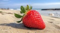 Vibrant Strawberry On Sandy Beach A Captivating Photo
