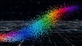 Vibrant stream of colorful digital cubes flows upward across a dark technological grid representing data visualization or abstract Royalty Free Stock Photo