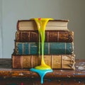 Creative Slime Dripping on Vintage Books Royalty Free Stock Photo