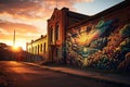 Vibrant Street Art on Dilapidated Urban Wall in Bustling City