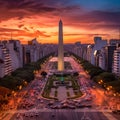Vibrant Street Scene with Obelisco Monument and Free Activities in Buenos Aires