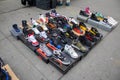 Vibrant street scene with a variety of colorful sneakers being sold in New York, United States