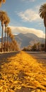 Vibrant Street Scenes A Photorealist Journey Through Yellow Petal-filled Roads