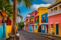 A vibrant street in a tropical city