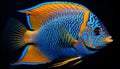 Vibrant striped clown fish swimming in reef generated by AI