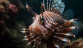 Vibrant striped lionfish swims in tropical reef generated by AI