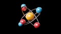 Vibrant stylized atom model showcasing orbiting electrons and quantum physics concepts