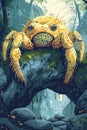 Giant Colorful Crab on a Rock in a Lush Jungle Royalty Free Stock Photo