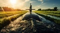 Vibrant Submarine In Field At Sunset: High-energy Imagery Royalty Free Stock Photo