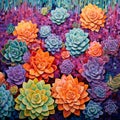 Vibrant Succulent and Cacti Landscape in Pointillism Style