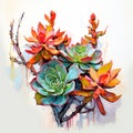 Vibrant Succulent Painting: Aggressive Digital Illustration With Dimensional Layering