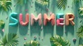 Vibrant Summer Balloon Letters with Tropical Foliage Background