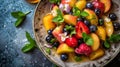 Vibrant Summer Fruit Salad with Fresh Berries and Mint Royalty Free Stock Photo