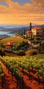 Vibrant Tuscan Vineyards: Graphic Novel-inspired Oil Painting