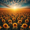 Vibrant Sunflower Blooming in a Vast Field Under a Clear Blue Sky Royalty Free Stock Photo