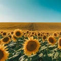 Vibrant Sunflower Blooming in a Vast Field Under a Clear Blue Sky Royalty Free Stock Photo