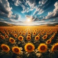 Vibrant Sunflower Blooming in a Vast Field Under a Clear Blue Sky Royalty Free Stock Photo