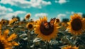 Vibrant sunflower blossom attracts bee for pollination in rural meadow generated by AI Royalty Free Stock Photo