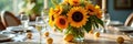Vibrant sunflower bouquet and lemons on a sunny dining table setting Royalty Free Stock Photo