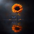 Vibrant sunflower and butterfly reflections in tranquil water Royalty Free Stock Photo