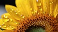 Magnificent Sunflower: A Close-up View With Water Droplets In Soft Morning Light