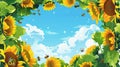 Vibrant Sunflower Field with Buzzing Bees and Blue Sky Royalty Free Stock Photo