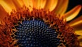 Vibrant sunflower head attracts bee for pollination generated by AI Royalty Free Stock Photo