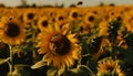 Vibrant sunflower in meadow attracts bee for pollination in nature generated by AI Royalty Free Stock Photo