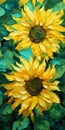 Vibrant Sunflower Painting With Impasto Texture And Mosaic Colors Royalty Free Stock Photo